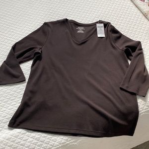 Chicos Brown cotton Knit 3/4 length sleeves NWT
